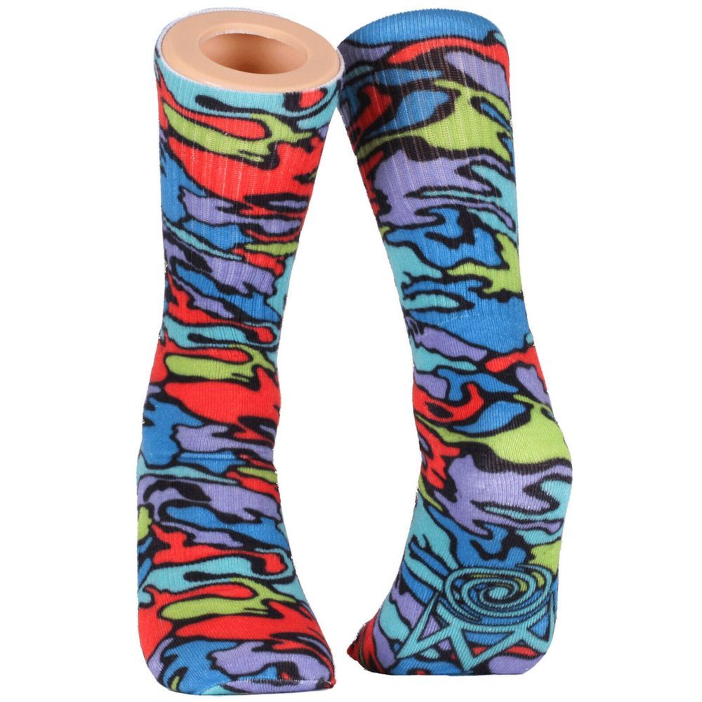 Blacklight Reactive Neon Camo Crew Socks Green Blue Orange Purple‎ NWT